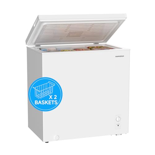 BANGSON 3.5 Cu.Ft Chest Freezer, Compact Deep Freezer with Removable Basket, Adjustable Thermostat, Energy-Saving
