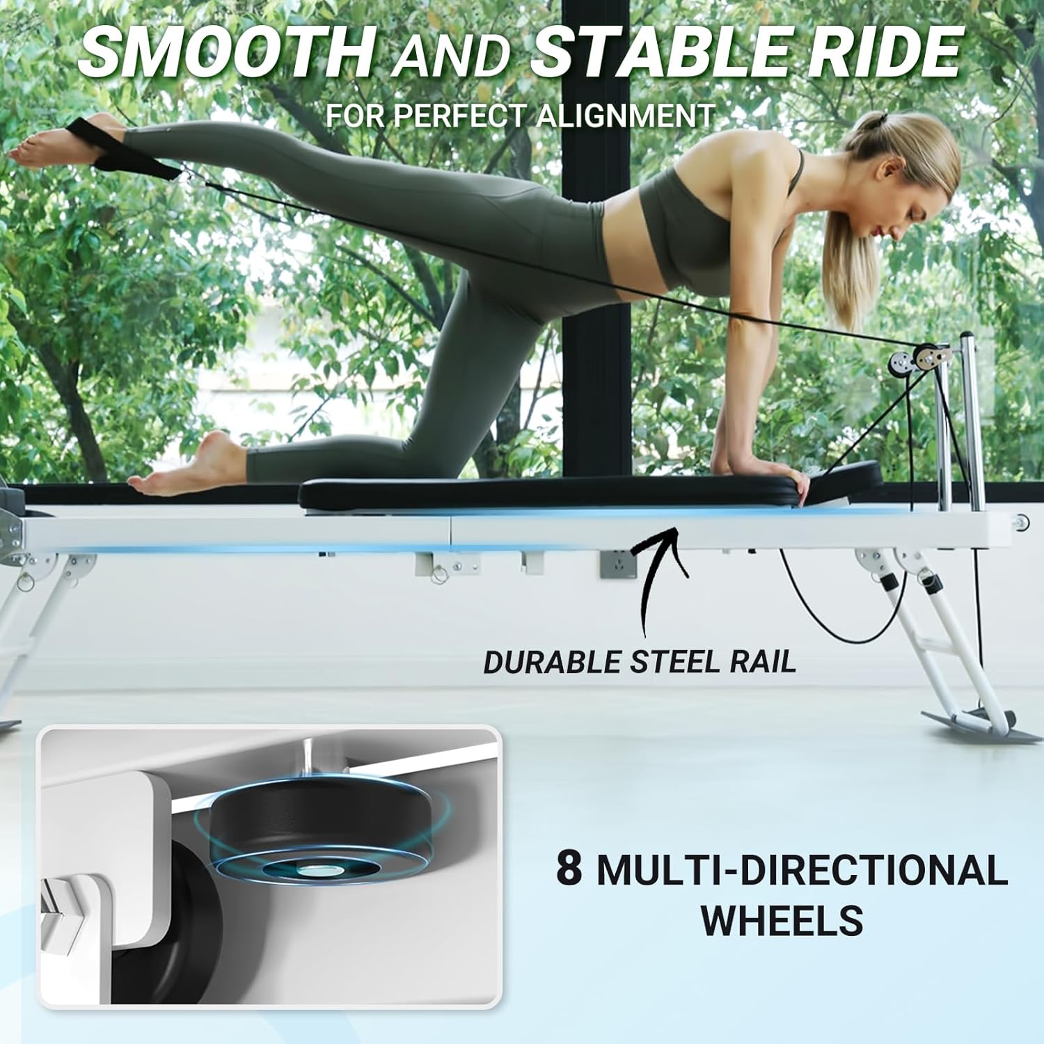 Pilates Reformer, PAETA Foldable Reformer Pilates Machine for Home Use, with Dual Resistance- Springs and Cords