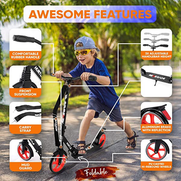 Hurtle Scooter &ndash; Scooter for Teenager &ndash; Kick Scooter &ndash; 2 Wheel Scooter with Adjustable T-Bar Handlebar &ndash