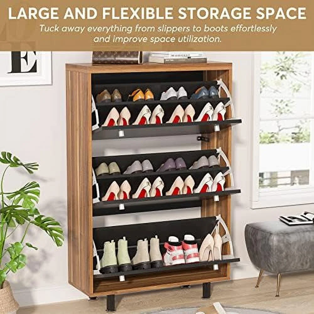 HOOMHIBIU 3 Drawer Shoe Cabinet  Freestanding Shoe Rack  Organizer with Flip Door  Modern Tipping Bucket Shoe Cabinet for Entryway  Hallway  Bedroom