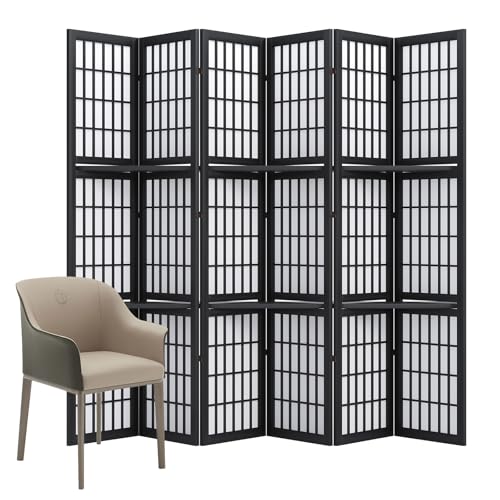 Room Divider, 66.9Inch Tall Japanese Shoji Style Folding Wood Screen with Double Hinges for Home Office Bedroom Hotel Decoration (4Panels, Black)