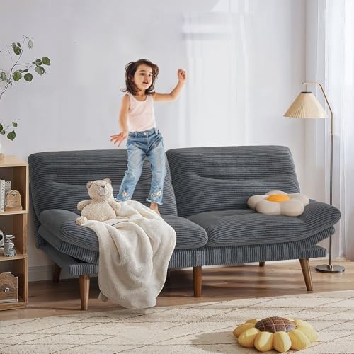 Pipishell Convertible Futon Sofa Bed,66" Corduroy Futon Couch with Adjustable Backrest and Armrests, Recliner Sleeper Sofa for Small Spaces