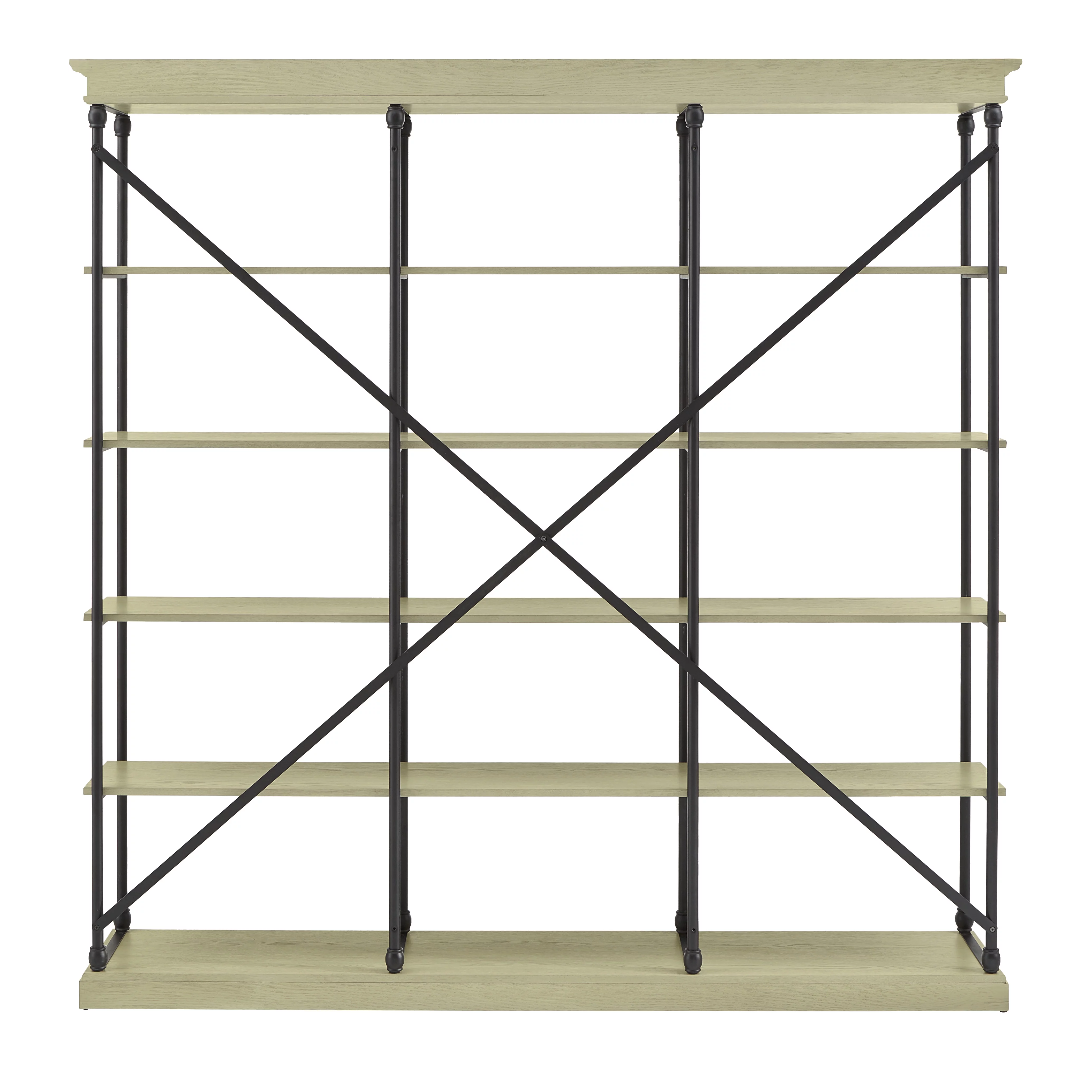 Weston Home Cabana 5 Shelf Triple Bookcase, Ivory/Black