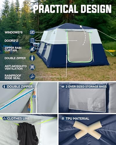14.1'x6.5'x9' Inflatable Tents for Camping, Portable 6/8/10 Person Blow Up Air Tent
