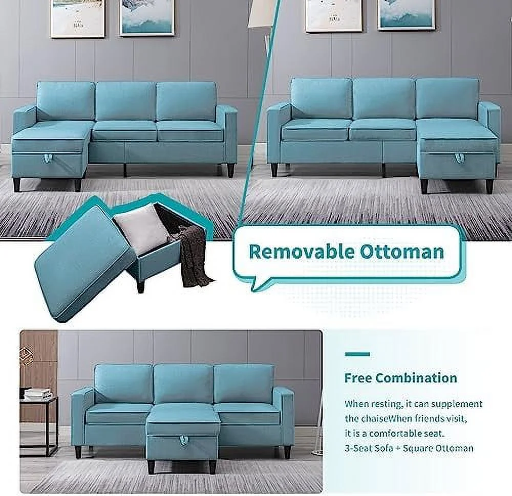 YZboomLife Convertible Sectional Sofa  L Shaped Couch with Reversible  Ottoman  Modern 3 Seat Modular Sofa for Living Room Small Space Apartment