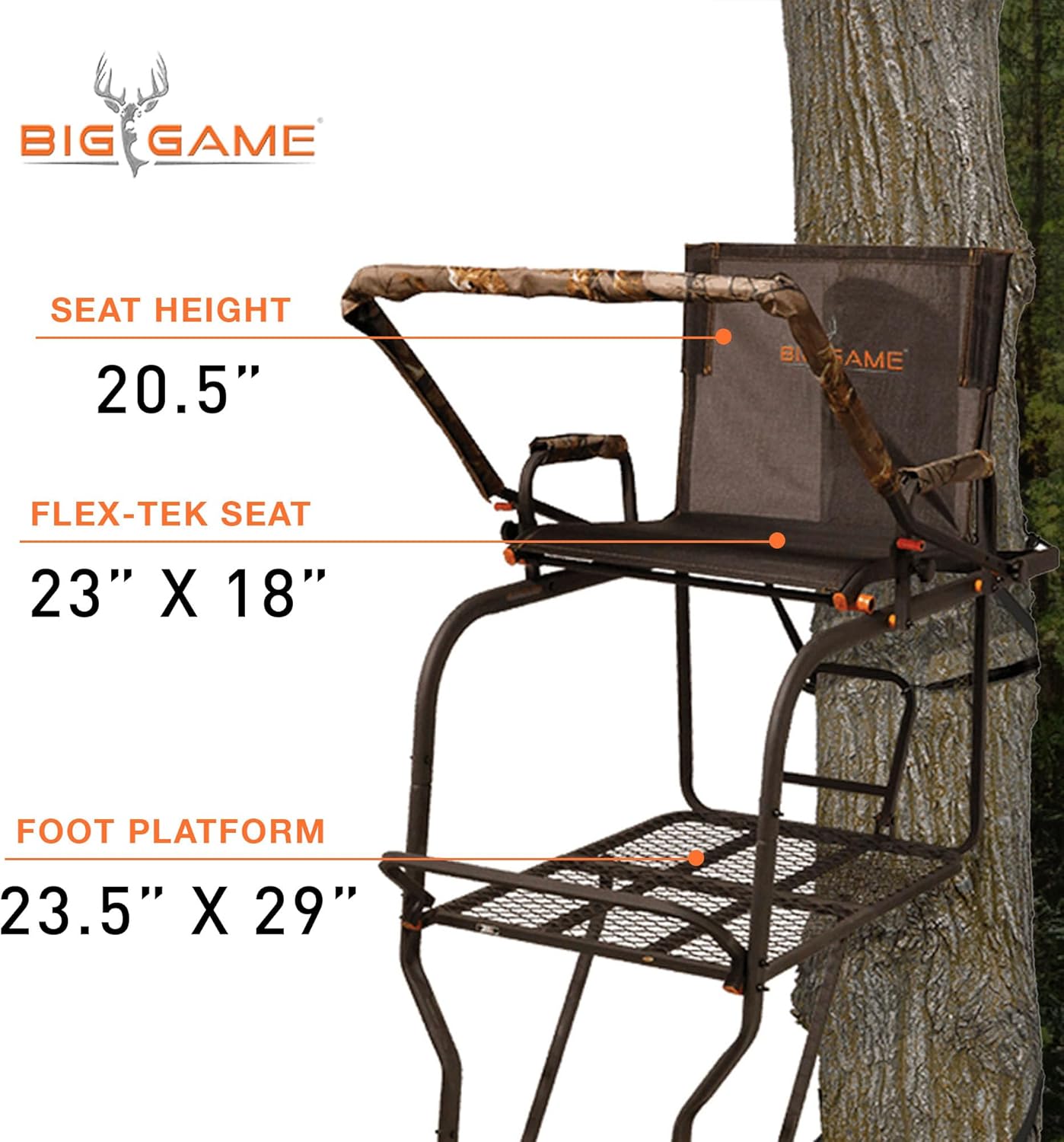 Big Game Hunter HD 18.5 Foot 1 Person Deer Hunting Adjustable Ladder Outdoor Tree Stand with Full Body Fall Arrest System, Camouflage (2 Pack)