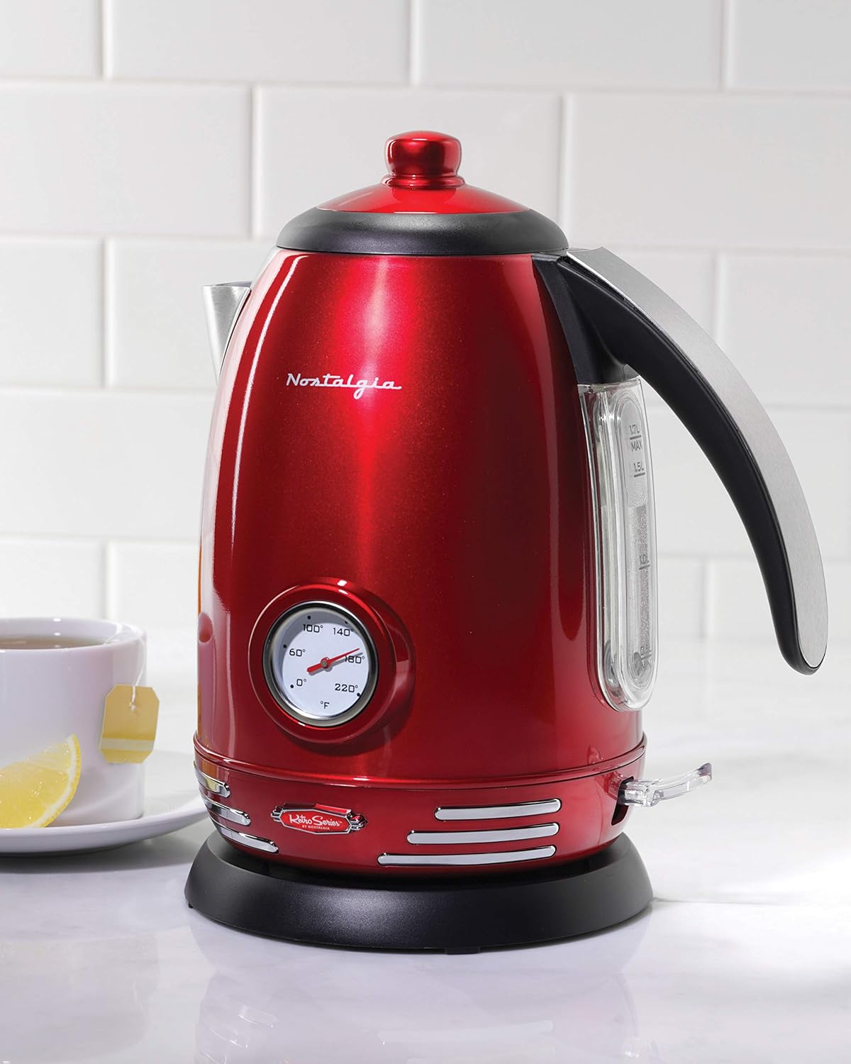 Nostalgia Retro Compact Countertop Microwave Oven - 0.7 Cu. Ft. - 700-Watts and Nostalgia Retro Stainless Steel Electric Tea And Water Kettle