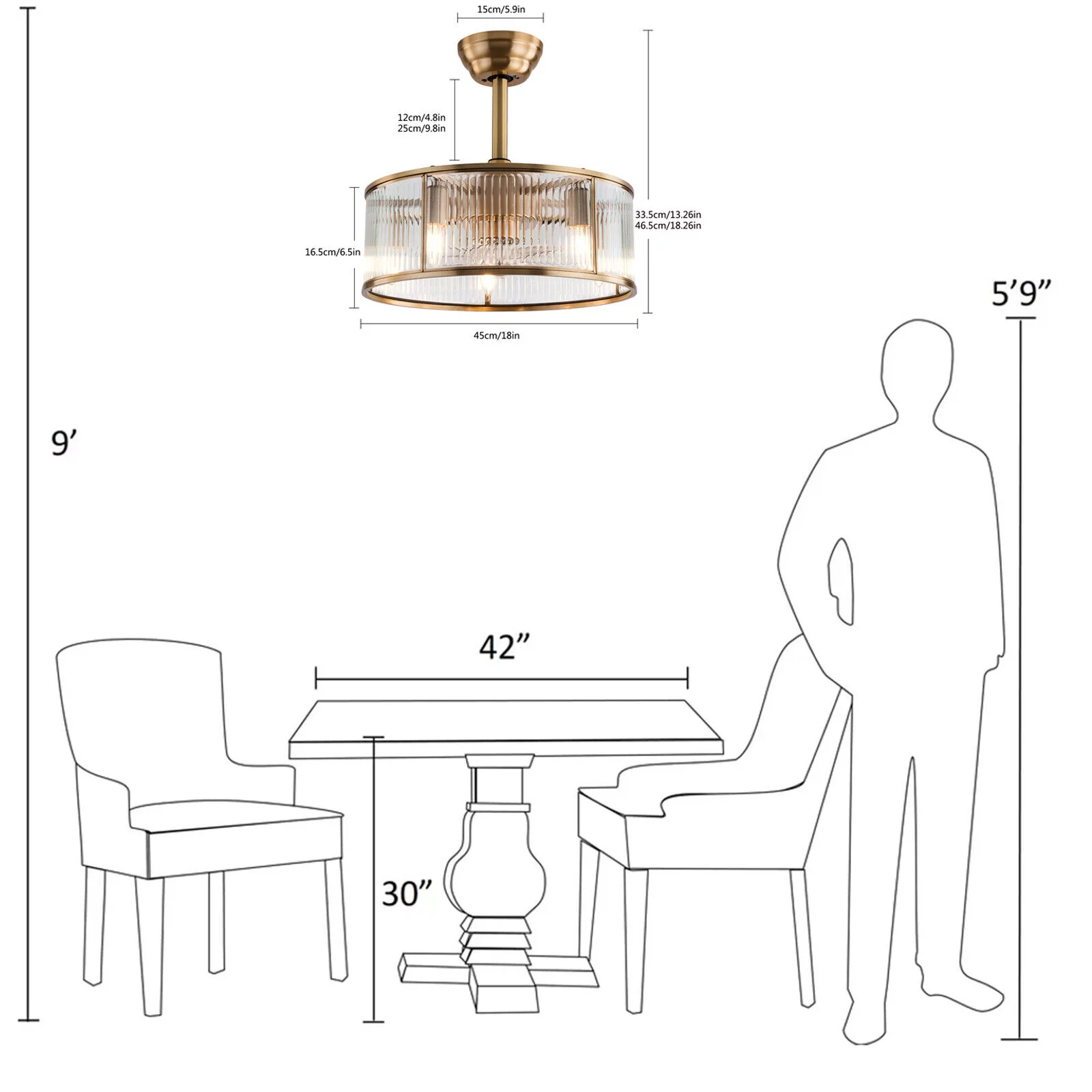 SHZICMY 18inch Farmhouse Ceiling Fan Light Gold With Remote Control For Kitchen Island