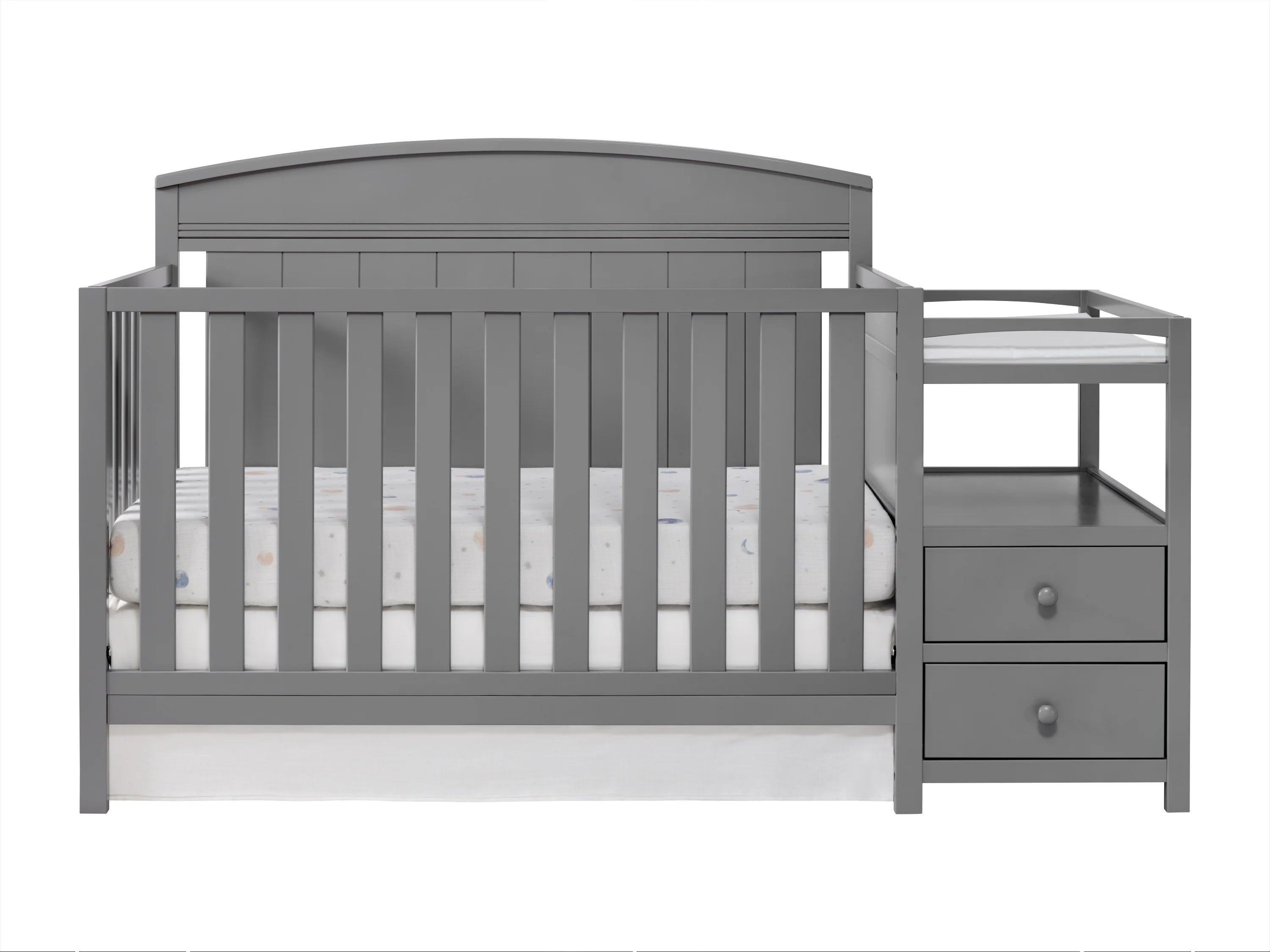 Oxford Baby Pearson 4-in-1 Convertible Crib & Changing Station, Dove Gray, GREENGUARD Gold Certified, Wooden Crib