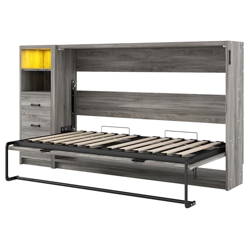 Ball & Cast Queen Size Murphy Bed Hideaway Wall Chest with Top Shelves & USB,Storage Cabinet Bed Frame w/Slat Support