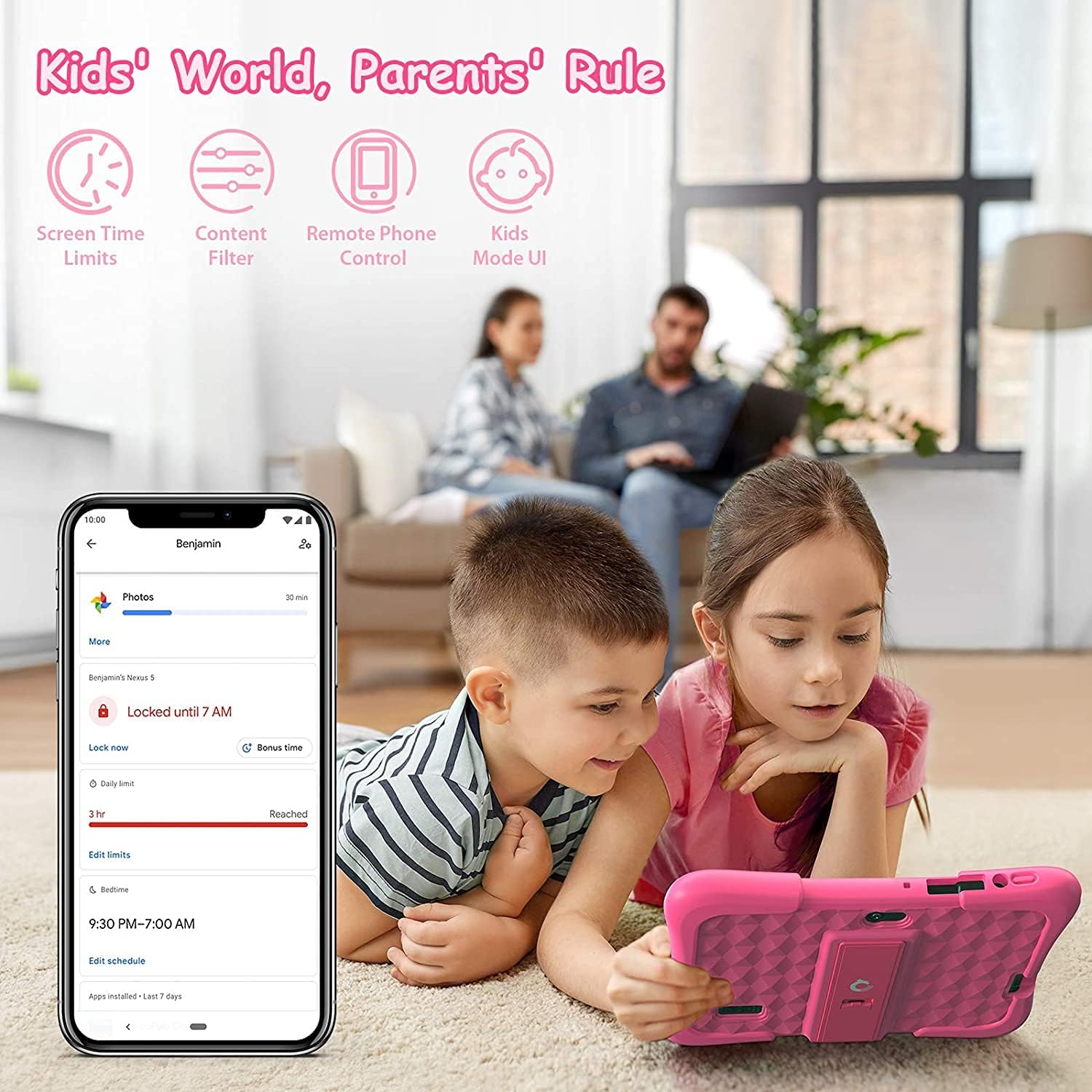 Dragon Touch Kids Tablet, 7 inch IPS HD Display, 16GB Storage, 2GB RAM, 1.5 GHz Quad-Core Processor, Android 9.0