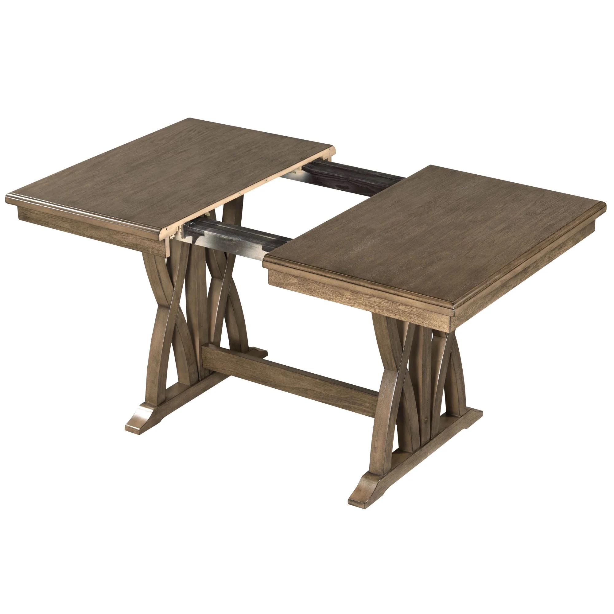 TOPMAX Mid-Century Solid Wood 7-Piece Dining Table Set Extendable Kitchen Table Set with Upholstered Chairs and 12" Leaf for 6