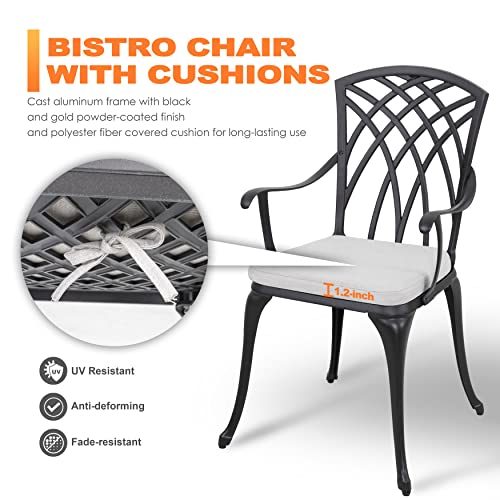 NUU GARDEN 3 Piece Bistro Set Outdoor, All Weather Cast Aluminum Patio Bistro Sets Patio Table and Chairs Set of 2 with Umbrella Hole for Yard