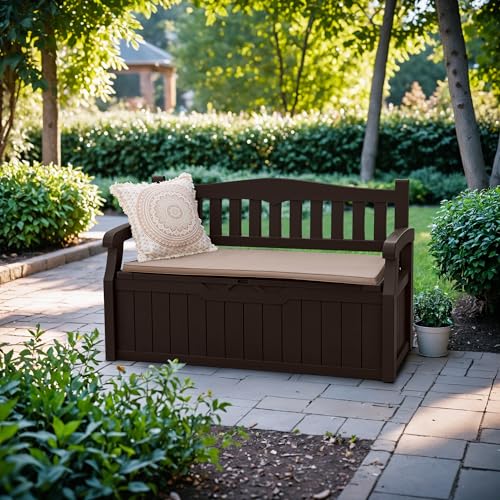 Devoko 80 Gallon Storage Bench Deck Box Lockable for Patio Furniture, Garden Decor and Outdoor Seating for Cushions