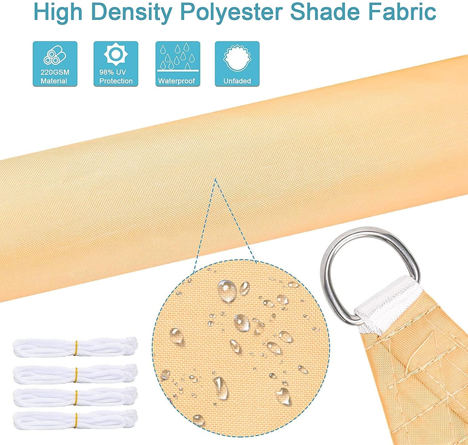 KeepTpeeK Sun Shade Sail Rectangle Outdoor Sun Shade Cloth Patio Cover Canopy Awning Waterproof Cover for Outdoor Patios Playground Yard Backyard