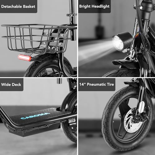 Caroma Peak 500W/800W/1200W Electric Scooter with Seat 14" Tire, 30 Miles Range 20MPH Max Speed, Foldable Electric Scooter for Adults 300 LBS Max Load