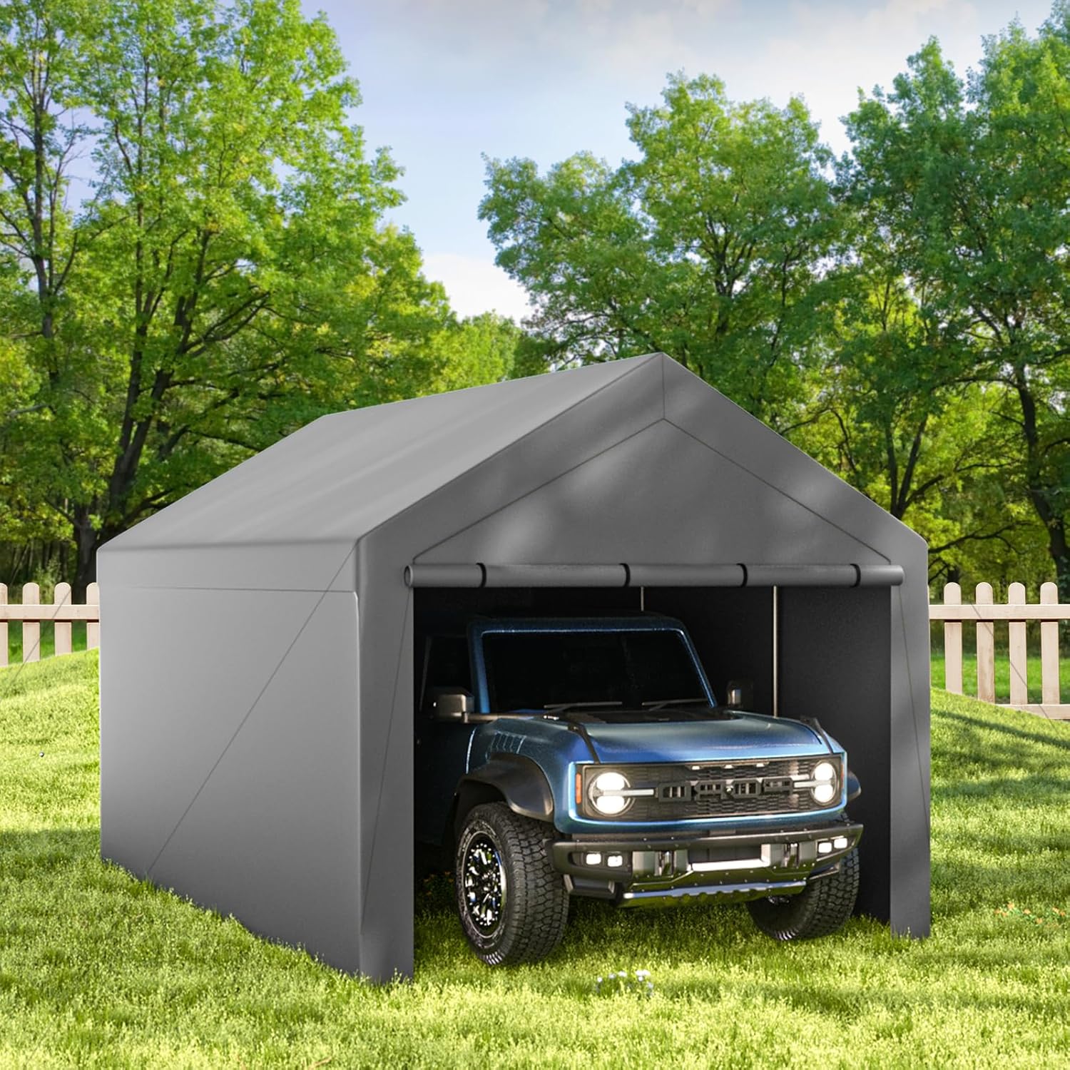 Outdoor Carport 10x20ft Heavy Duty Car Tent, Portable Garage Canopy Storage Shed, Car Shelter with Detachable Side Walls&Doors