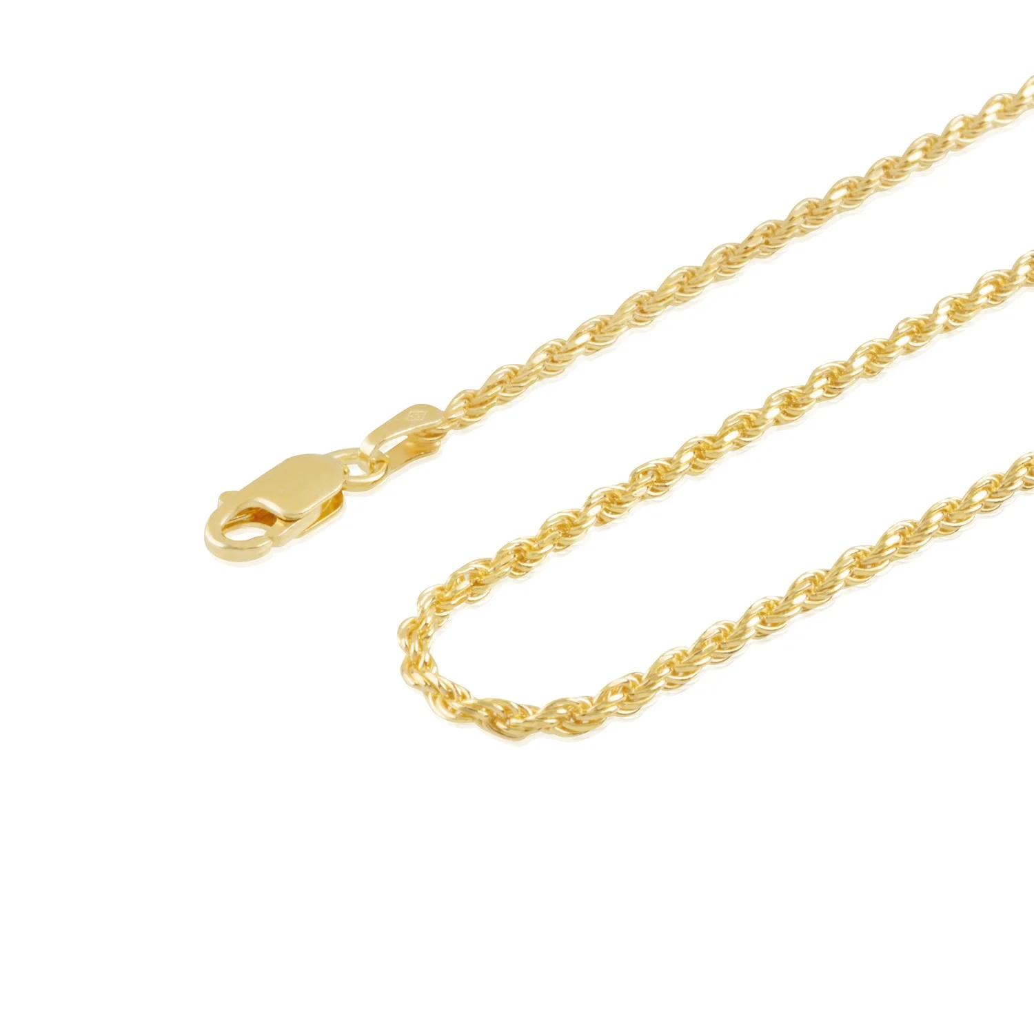 Sterling Silver and Gold Plated Rope Chain Necklaces and Bracelets - 2.00MM Thick - 18 Inches