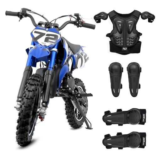 Kids Off-Road Dirt Bike 49CC 2-Stroke Gas Powered Mini Motorcycle with Front & Rear Disc Brakes, Easy Pull Start, 30 MPH Max Speed, 220 LBS Capacity