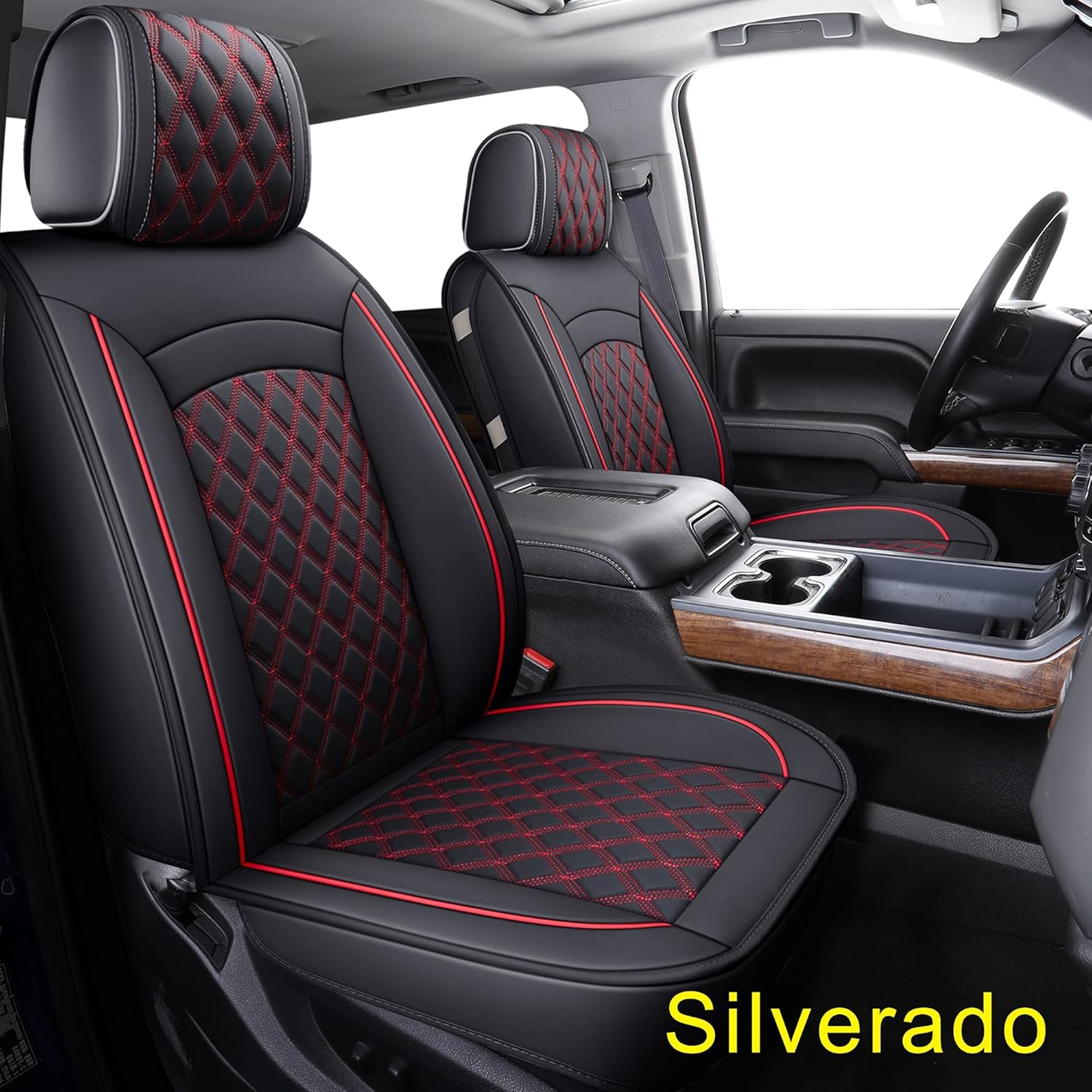02-SM Seat Covers Fit for 2007-2020 Chevy Silverado Sierra 1500 / 2500 HD / 3500 HD Crew,Double,Extended Cab with Water Proof Faux Leather (Black)