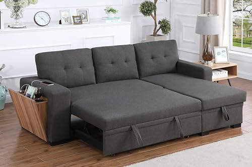 Devion Furniture Regis 4-in-1 Convertible L Shaped Couch with Pull Out Bed and Storage, Sectional Sleeper Sofa with Reversible Chaise for Living Room