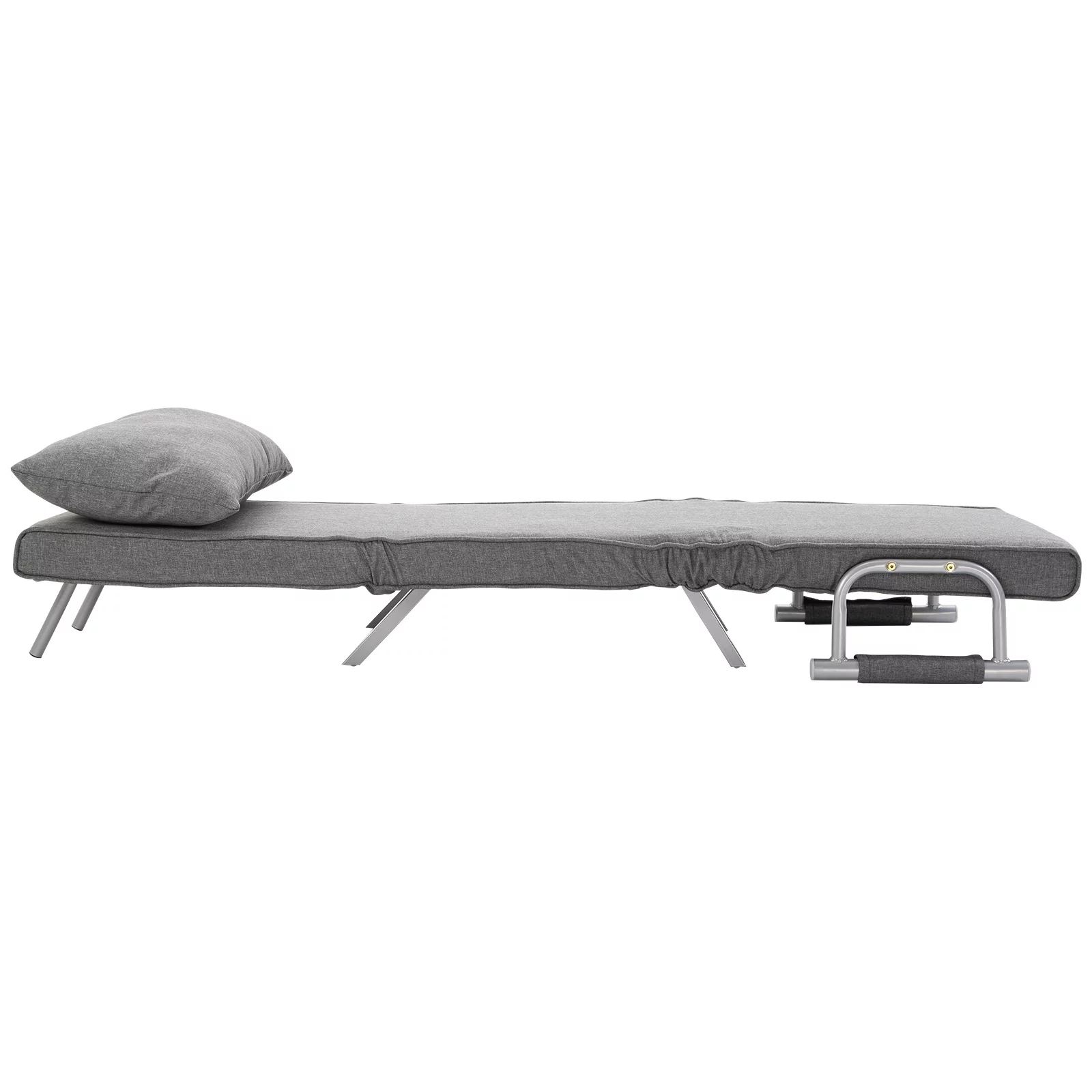 HOMCOM Single Person Folding 5 Position Convertible Sofa Bed Linen Sleeper Chair, Light Grey
