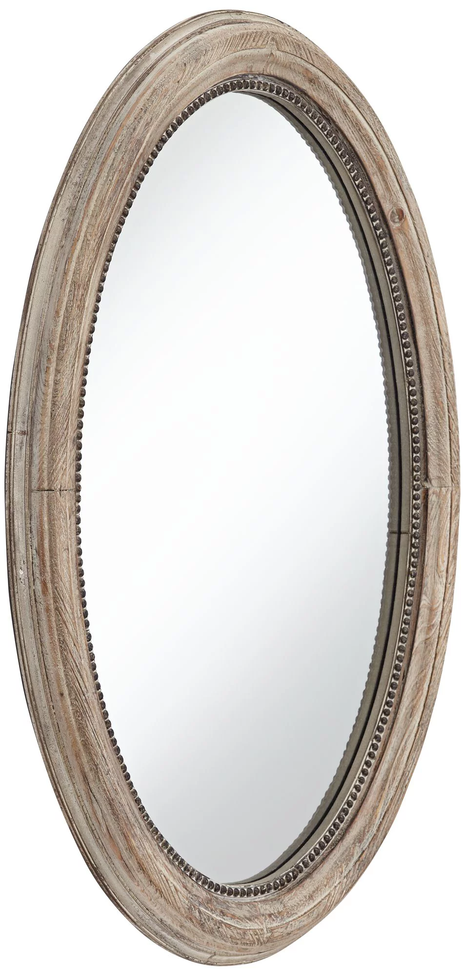 Noble Park Zahra Oval Vanity Decorative Wall Mirror Rustic Farmhouse Beaded Trim Natural Wood Frame 23 1/2" Wide for Bathroom Bedroom Living Room Home