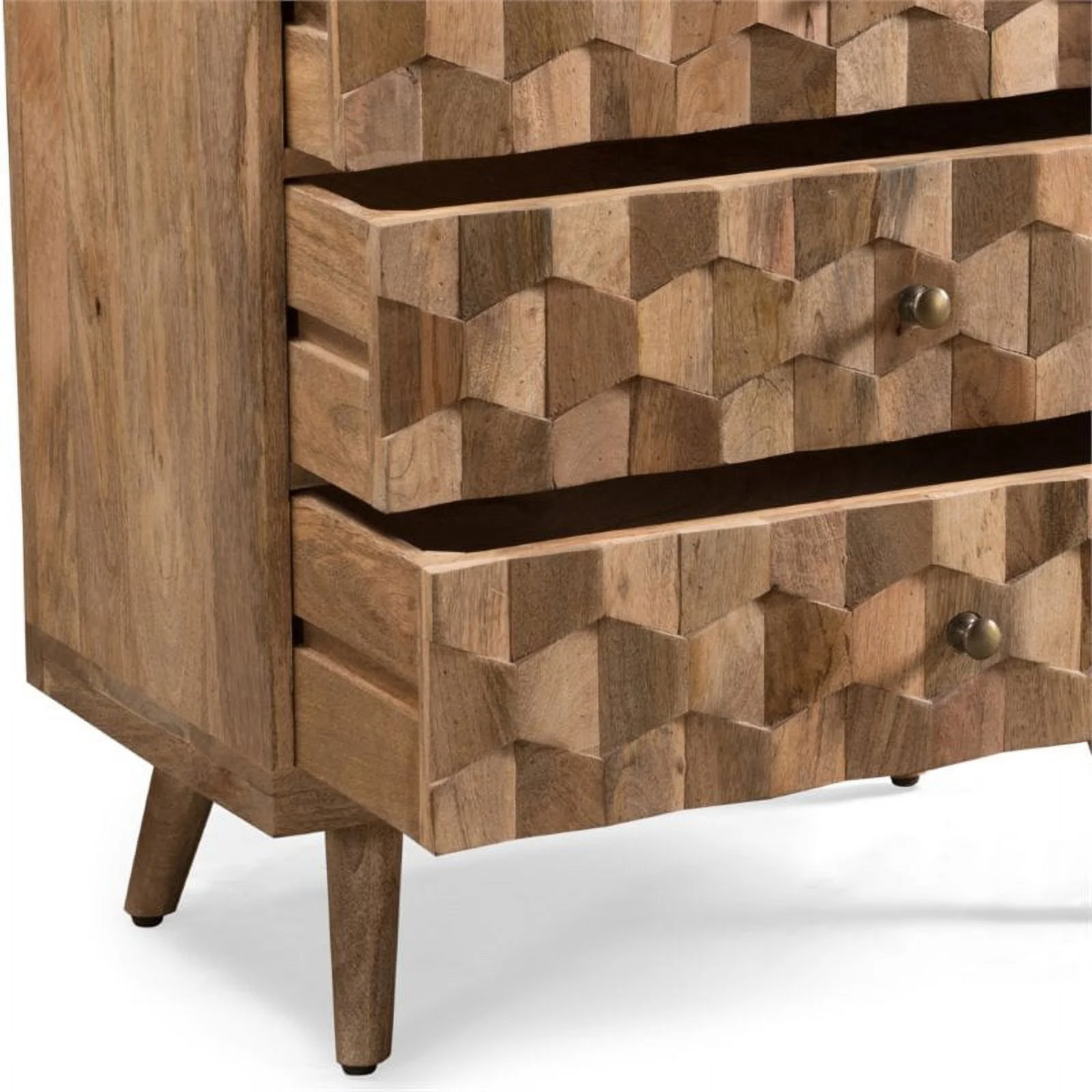 Pemberly Row Mid-Century Modern Mango Wood 3 Drawer Chest in Natural