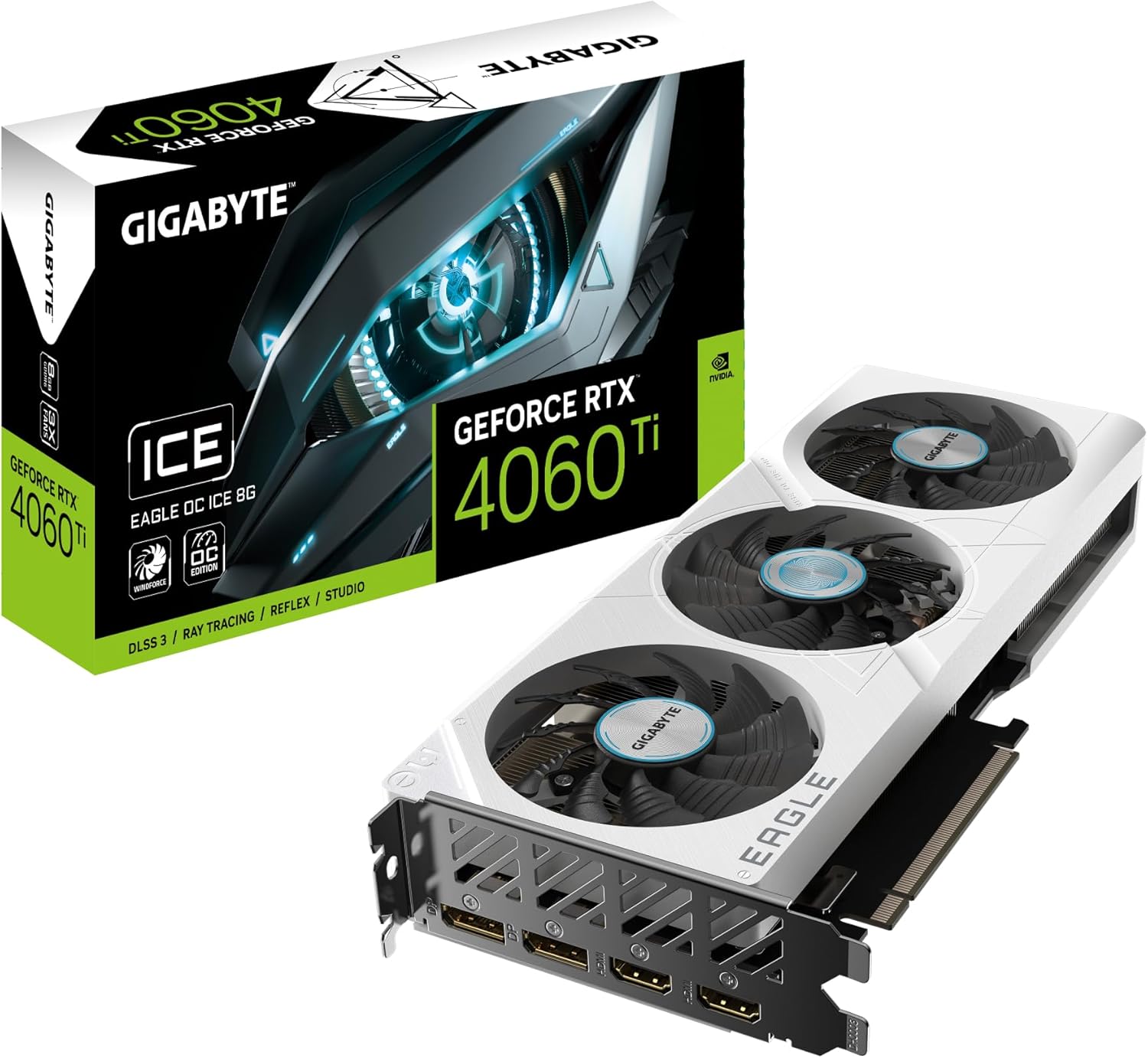 Gigabyte GeForce RTX 4060 Ti EAGLE OC ICE 8G Graphics Card - 8GB GDDR6, 128bit, PCI-E 4.0, 2550MHz Core Clock, 2 x DisplayPort 1.4a, 2 x HDMI 2.1a