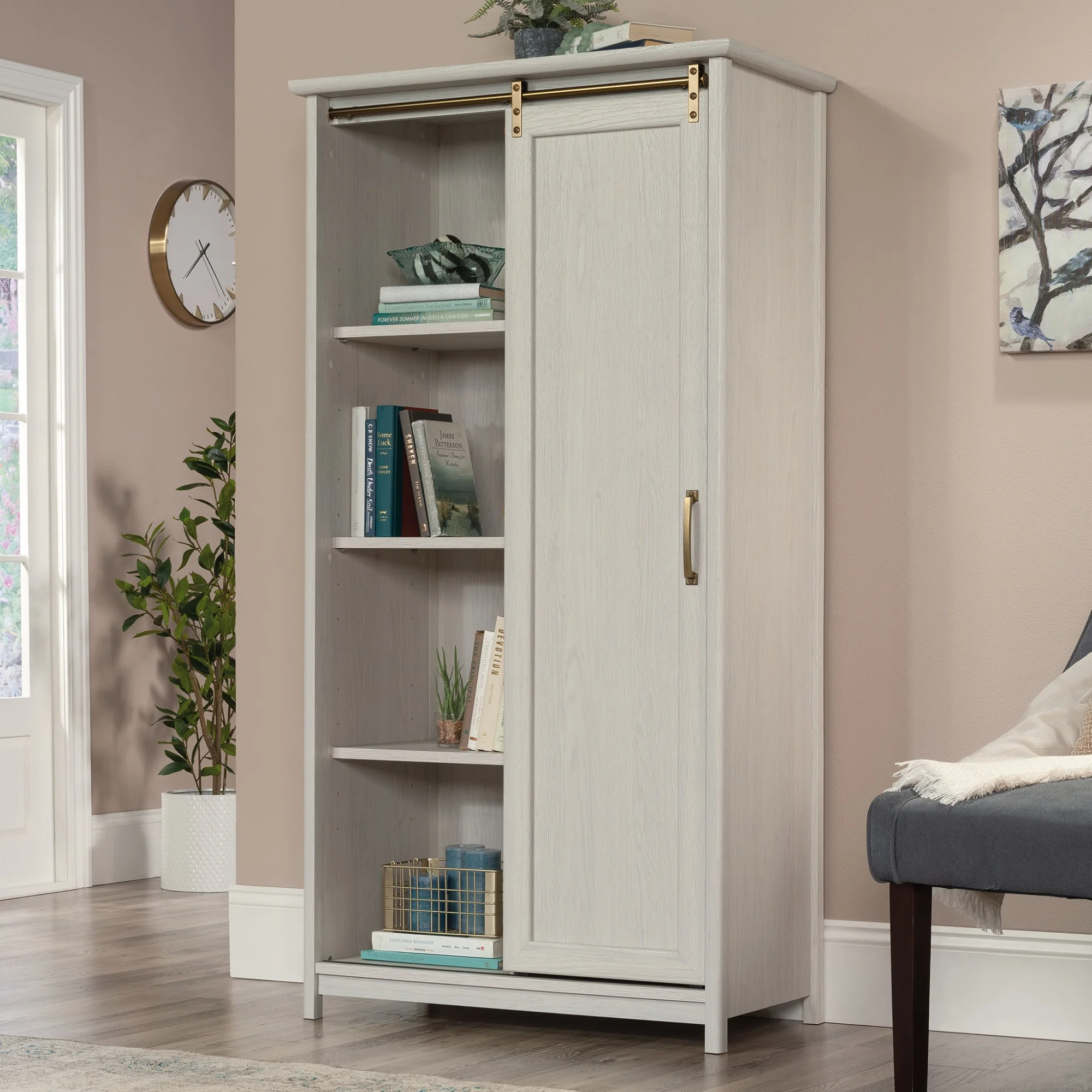 Sauder Coral Cape Engineered Wood Storage Cabinet in Glacier Oak