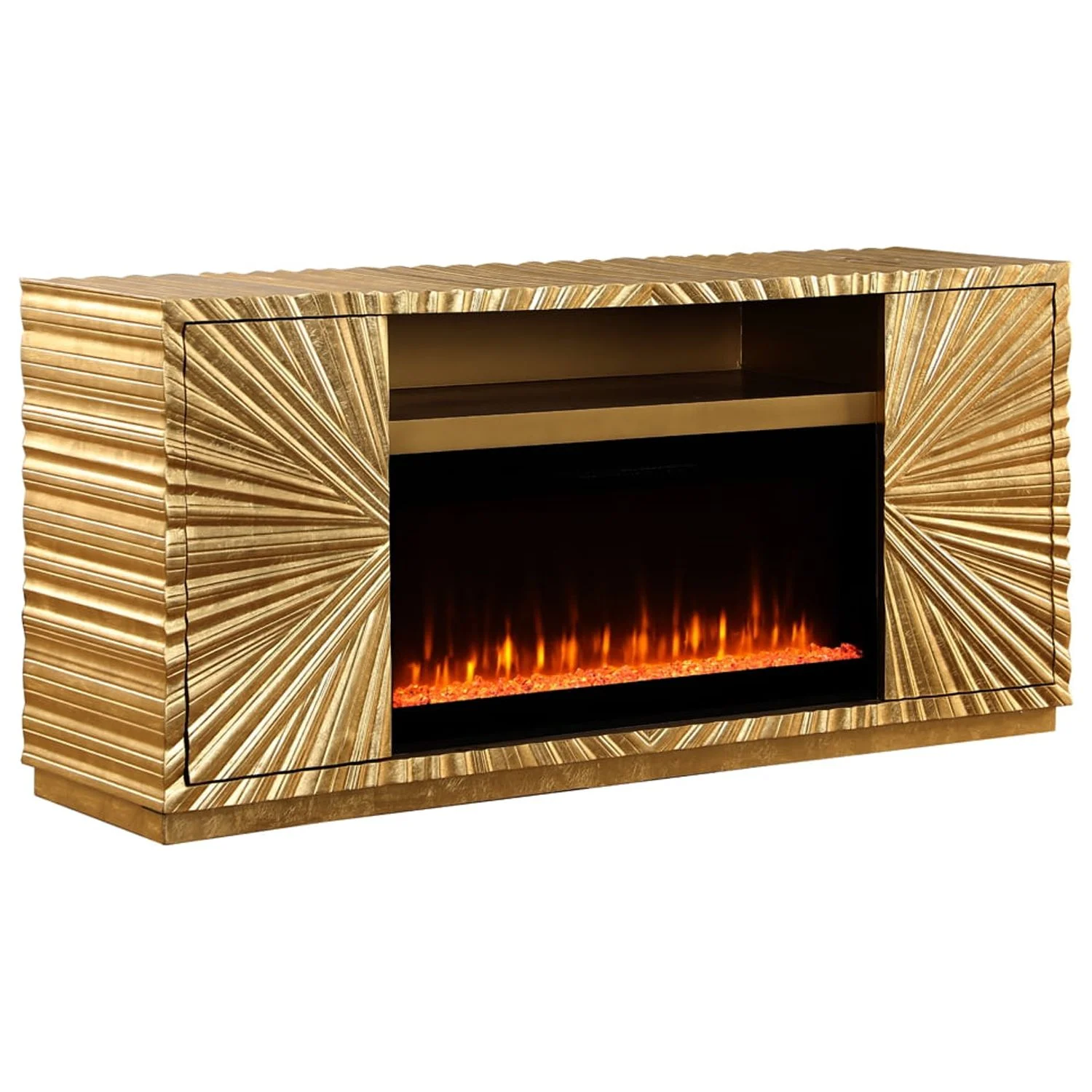 Lacy Freestanding Infrared Electric Fireplace TV Stand in Metallic Gold