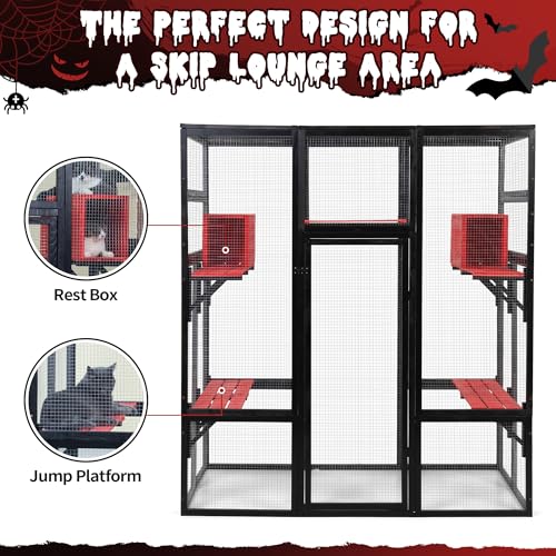 COZIWOW 70Inches Large Stable Spacious Wooden Catio Outdoor Cat Enclosure with Perches and Condos, Cat Cage Indoor with Waterproof Roof