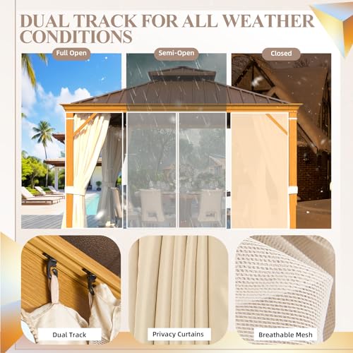YOLENY 10' x 12' Hardtop Gazebo, Metal Gazebo with Aluminum Frame, Double Galvanized Steel Roof, Curtains and Netting Included