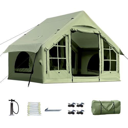 2025 Upgraded Waterproof Inflatable Camping Tent, Large Blow-Up Air Tent, No Assembly Needed Luxury Glamping House, Oxford Fabric