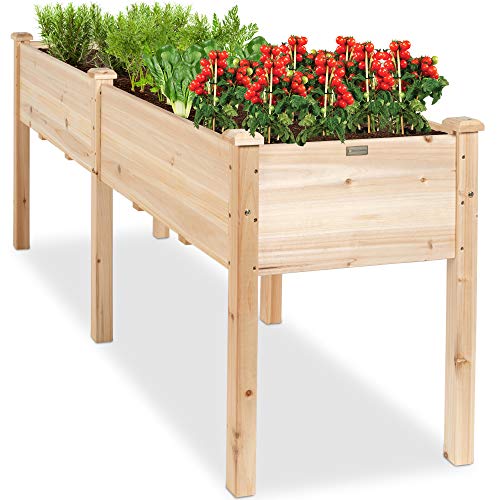 Best Choice Products 72x23x30in Raised Garden Bed, Elevated Wood Planter Box Stand for Backyard, Patio, Balcony w/Divider Panel, 6 Legs