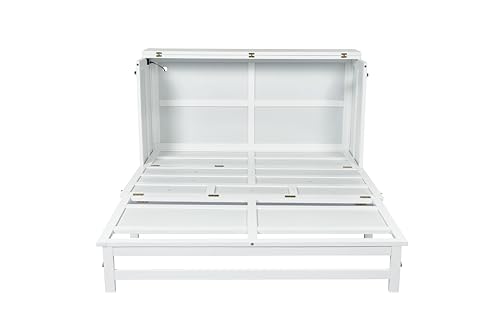 Queen Murphy Bed with Desk and Removable Shelves on Each Side, Murphy Bed Chest Murphy Bed Frame w/USB Port for Home Office, Studio or Guest Room
