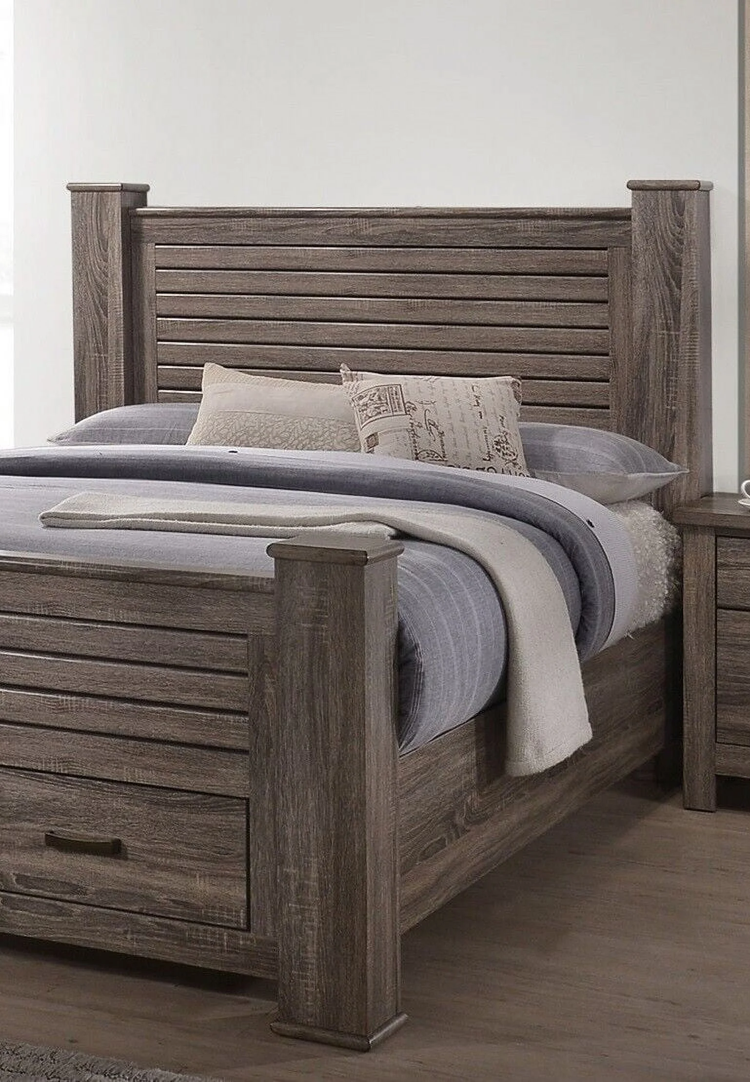 3pc Bedroom Furniture Set Natural Finish Eastern King Size Bed 2x Nightstands Transitional Style Functional Unique Bed