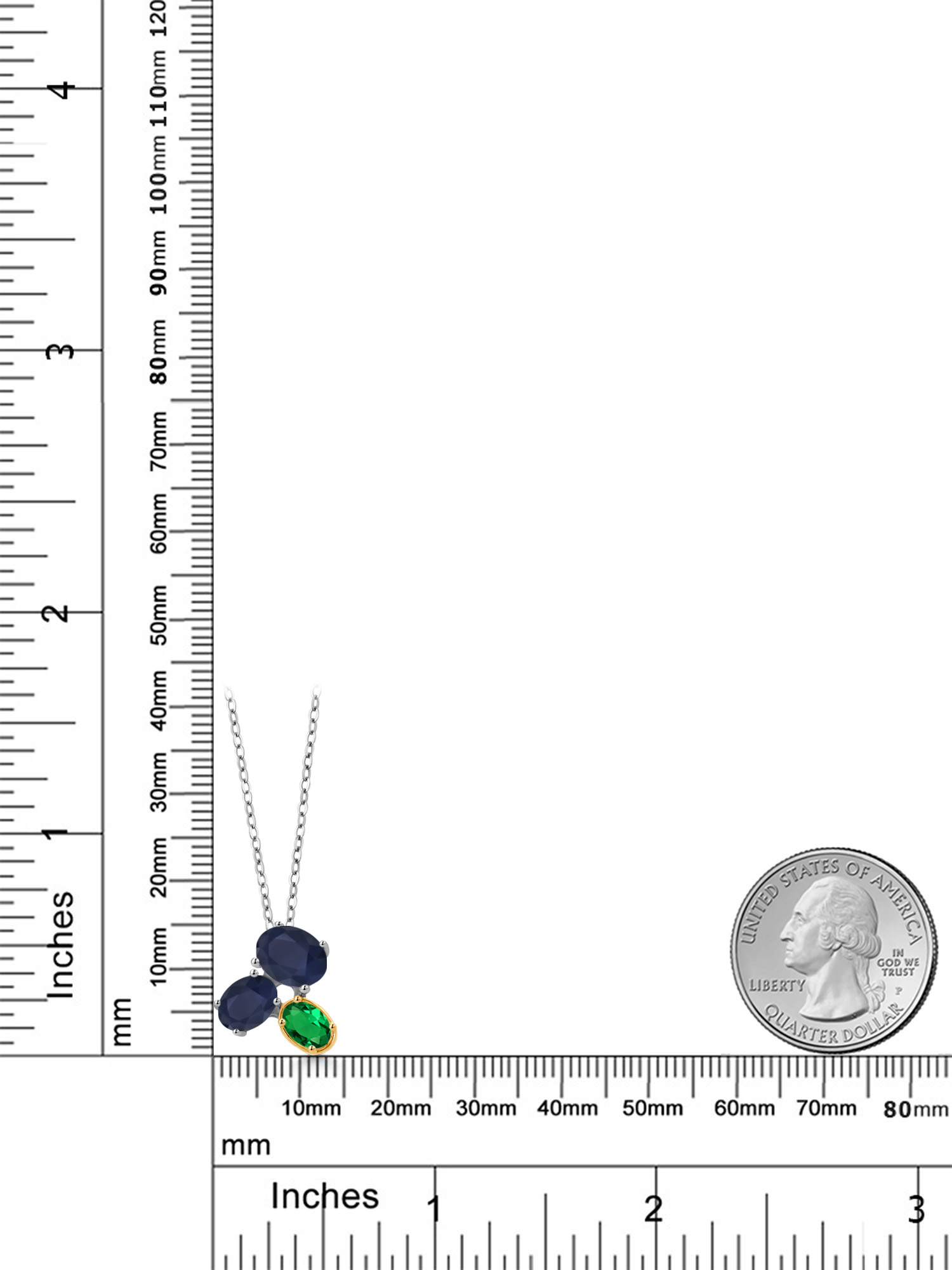 925 Silver and 10K Yellow Gold Blue Sapphire and Green Nano Emerald Pendant Necklace For Women (3.20 Cttw, Oval 8X6MM, 7X5MM and 6X4MM