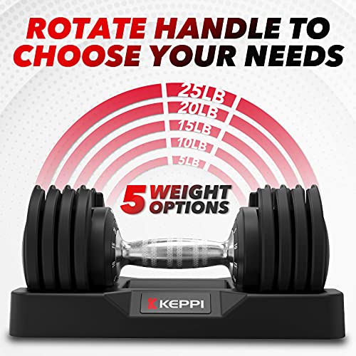Keppi Adjustable Dumbbells Set-25lb/40lb/55lb/60lb, Anti-Slip Metal Fast Adjust Weight Handle, Exercise & Fitness for Full Body Workout