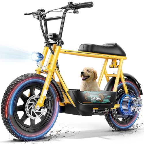 Caroma Peak 500W/800W/1200W Electric Scooter with Seat, 16 * 3" Fat Tire Ebike for All-Terrain, Max 15/25/30 Miles Ranges&20MPH