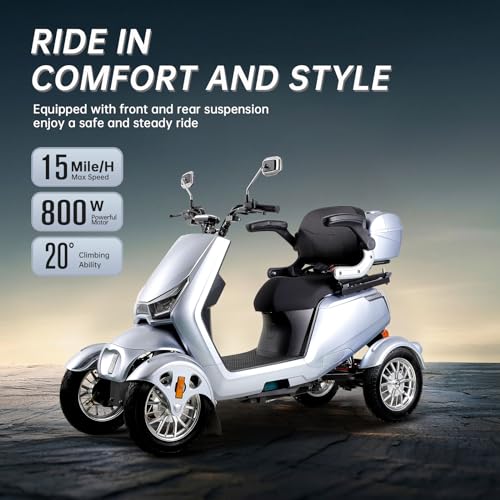 Mobility Scooters for Seniors & Adults, Heavy Duty 4-Wheel 3 Speed Medical Electric Powered Device 800W All Terrain