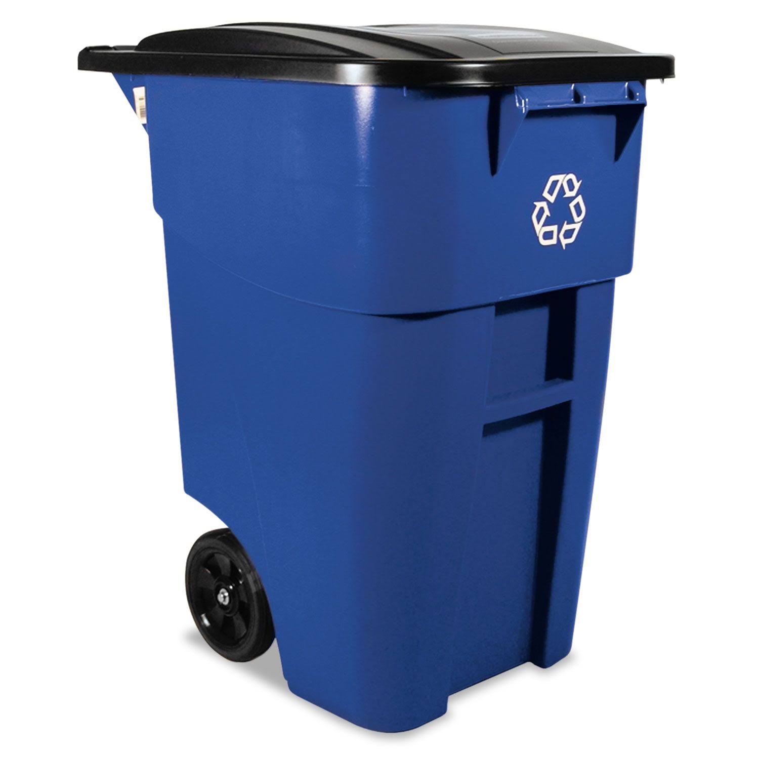 Rubbermaid Brute Recycling Rollout Container with Lid, 50 Gallon, Blue