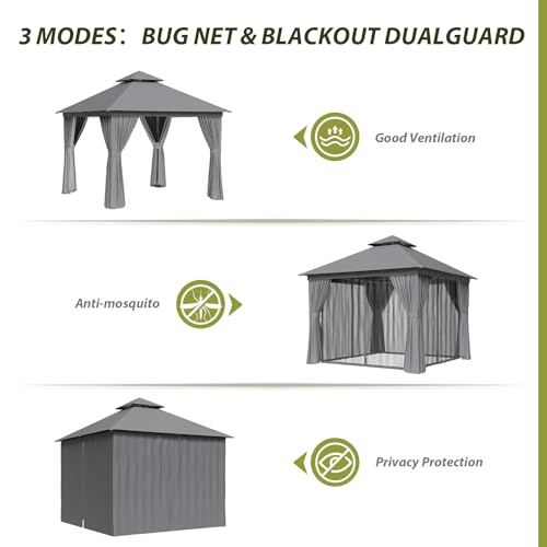 Aoxun 10'x12' Outdoor Patio Gazebo, Heavy Duty Party Tent with Wind-Resistant Ropes