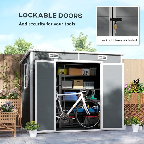 Outsunny 8' x 4' Outdoor Storage Shed, Resin Plastic Shed with Floor, Window, Lockable Doors and Vents, All-Weather Tool Shed for Backyard, Patio