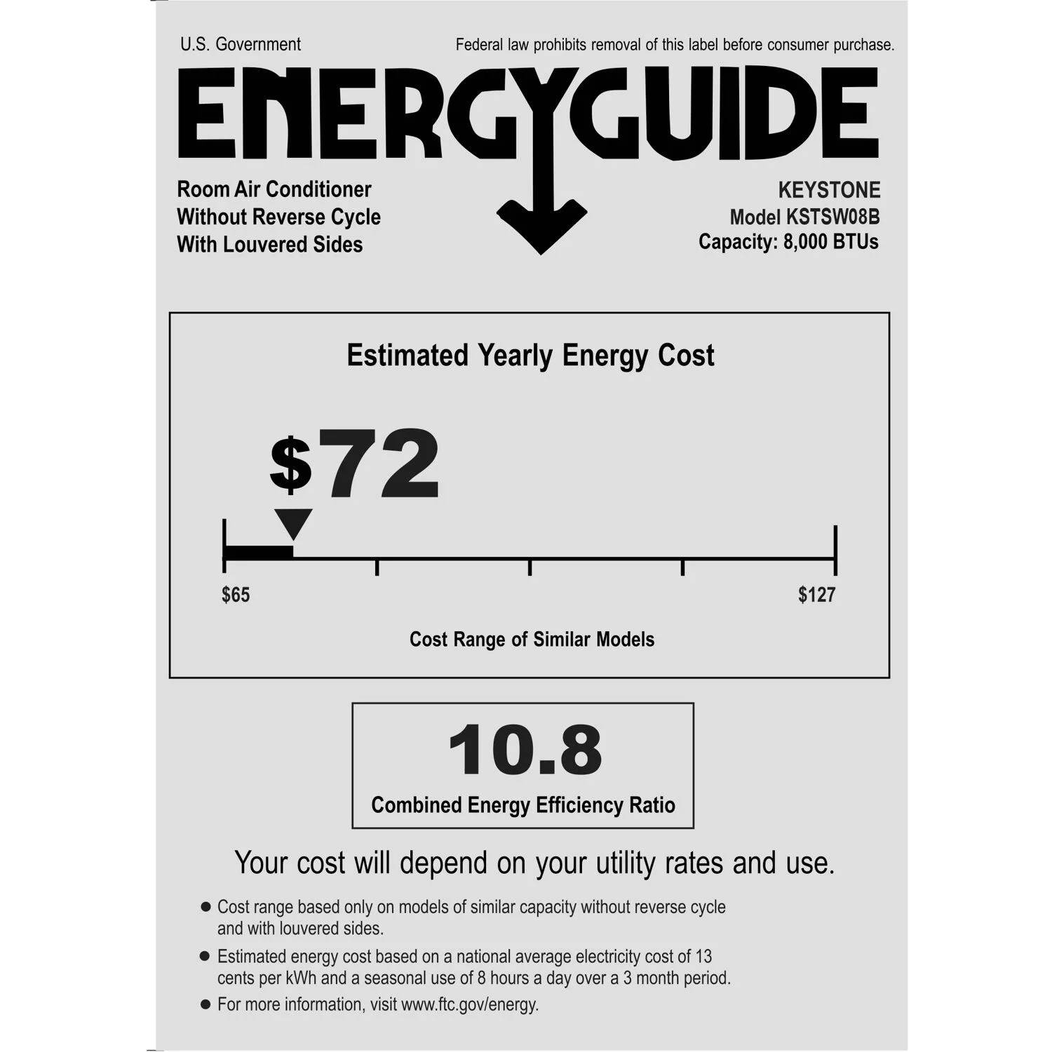 Keystone 8,000 BTU 115-Volt Casement Window Air Conditioner, White, KSTSW08B