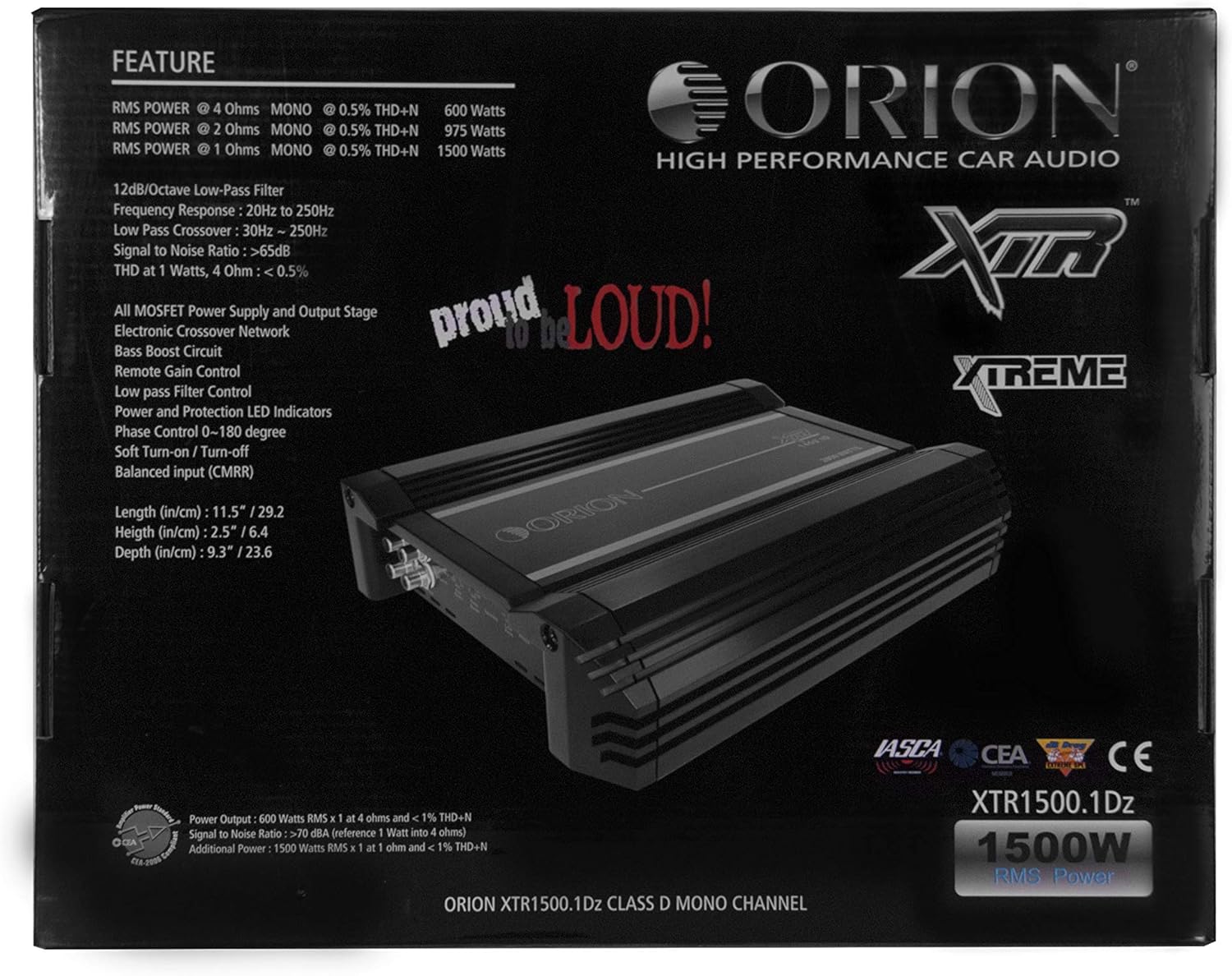 XTR 1500.1DZ Amplifier Class D 1 OHM Stable ORION MONOBLOCK Mono 1 Channel 1500 WATTS RMS