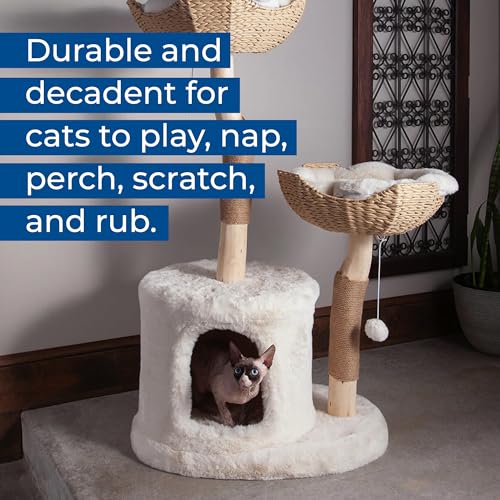 The Sanctuary Cat Tree - Luxury Cat Condo, Large Modern Indoor Tower with 3 Faux Fur Beds, Scratching Posts, and Toys for Cats