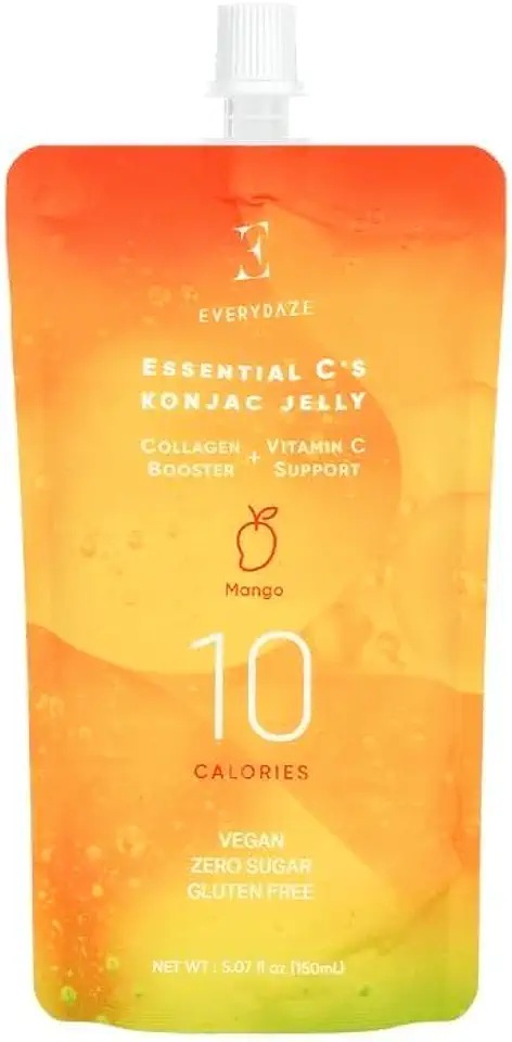 Everydaze Essential C's Konjac Jelly in Mango Flavor Collagen with Vitamin C and Zero Sugar Suitable for Vegan and Vegetarian – 5.07 Fl Oz (pack of