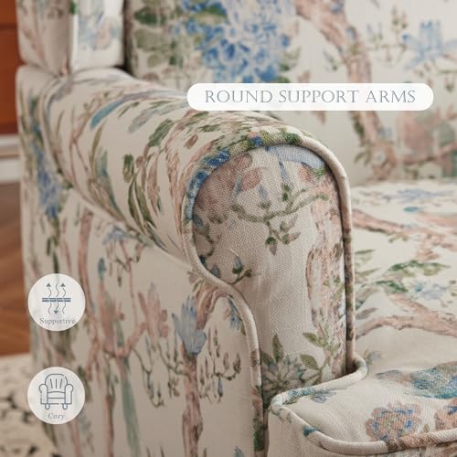 MELLCOM Floral Accent Chair, High Back Upholstered Armchair with Solid Legs, Leisure Single Sofa Chair for Living Room, Bedroom, Home Office