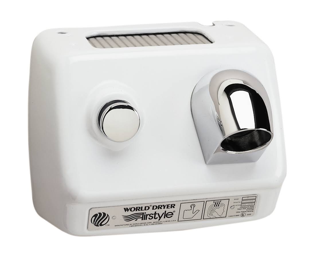 World Dryer Airstyle Model B Series B3-974 White Cast Iron Hand Dryer